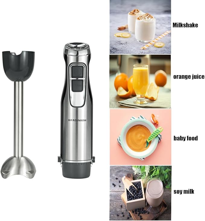 4-in-1 Immersion Hand Blender, 500W Stainless Steel Stick Blender with 6-Speed, Turbo Mode, BPA-Free Food Chopper, 600ml Beaker & Whisk