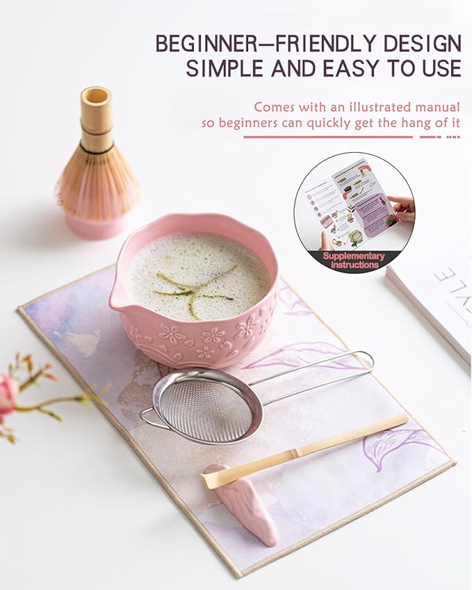 Matcha Whisk Set 9 Pcs – Matcha Bowl, Whisk, Sifter, Spoon, Gift Card ane Portable Carry Bag for Latte Travel,Gift for Matcha Lovers (Purple)