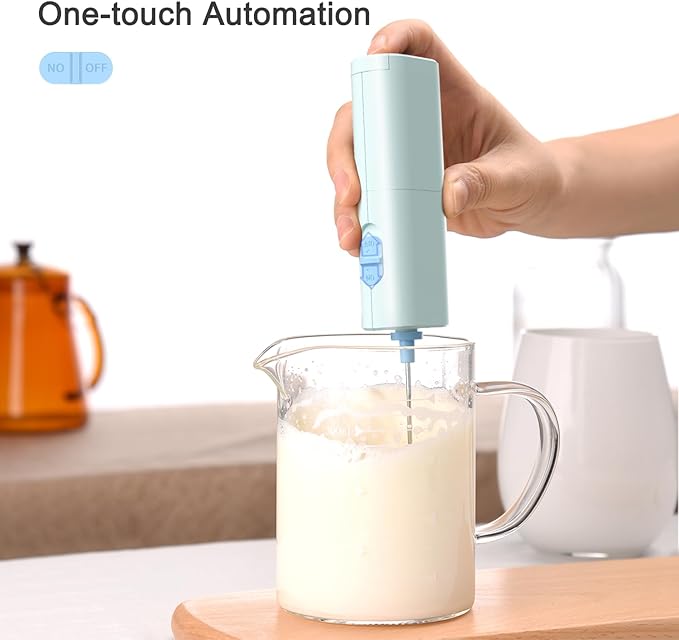 Powerful Electric Milk Frother, Battery Operated Drink Blender, Foam Maker Mixer, Milk Frother Handled for Coffee, Latte, Matcha, Protein Powder (Light Blue)
