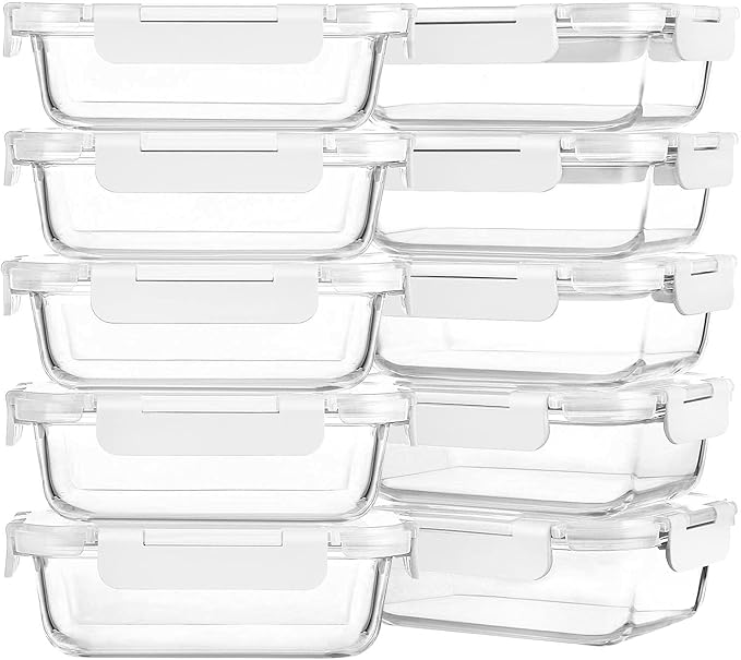M MCIRCO [10-Pack,22 Oz Glass Meal Prep Containers,Glass Food Storage Containers with lids,Glass Lunch Containers,Microwave, Oven, Freezer and Dishwasher, White