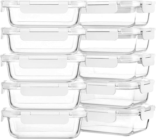 M MCIRCO [10-Pack,22 Oz Glass Meal Prep Containers,Glass Food Storage Containers with lids,Glass Lunch Containers,Microwave, Oven, Freezer and Dishwasher, White