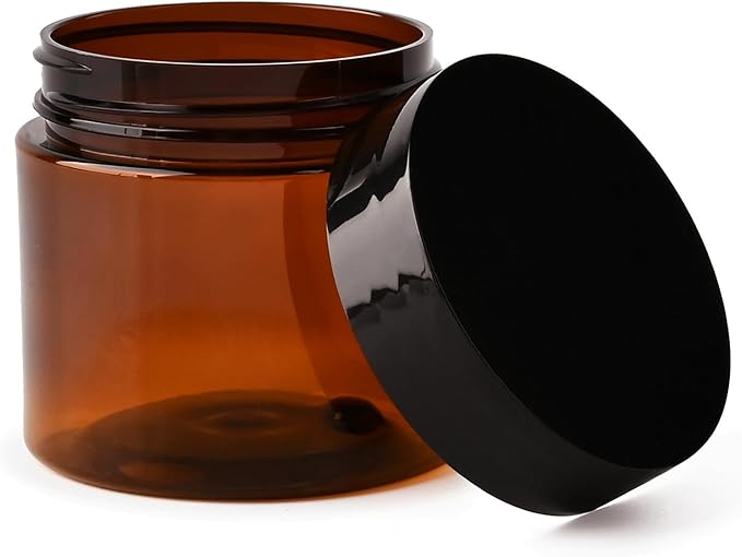 TUZAZO 2 Oz Amber Plastic Cosmetic Jars Leak Proof Small Container with lids for Cream, Lotion, Powder, Ointments, Beauty Products, 12 Pcs