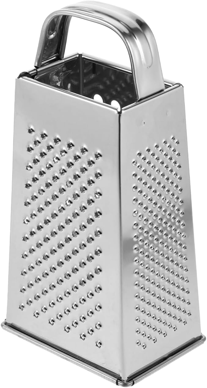 Cheese Grater - Stainless Steel Vegetable Grater with Handle, 4-Sided Multifunction Kitchen Box Garlic Slicer, for Cheese, Potato, Fruit & Vegetable 6.5 x 3.5 x 2.5 inch