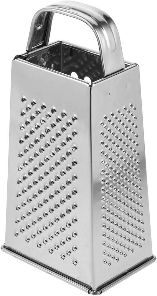 Cheese Grater - Stainless Steel Vegetable Grater with Handle, 4-Sided Multifunction Kitchen Box Garlic Slicer, for Cheese, Potato, Fruit & Vegetable 6.5 x 3.5 x 2.5 inch