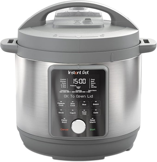 Instant Pot, 6-Quart Whisper Quiet 9-in-1 Electric Pressure Cooker, Slow Rice Steamer, Sauté, Yogurt Maker, Warmer & Sterilizer, Free App with 800+ Recipes, Stainless Steel