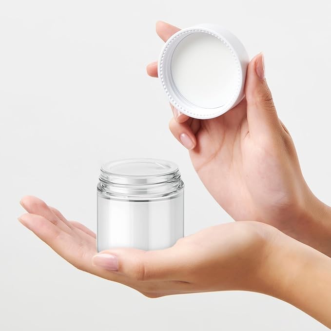 Tecohouse 4 oz Glass Jars with Lids, 48 Pack Clear Cream Canning Mason Jars with Lids, White Labels & Inner Liners, Empty Airtight Round Clear Slime Containers for Spice, Lotion, Ointments