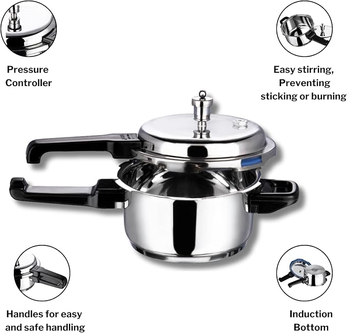 Vinod V-7L Stainless Steel Sandwich Bottom Pressure Cooker, 7.4 Quart