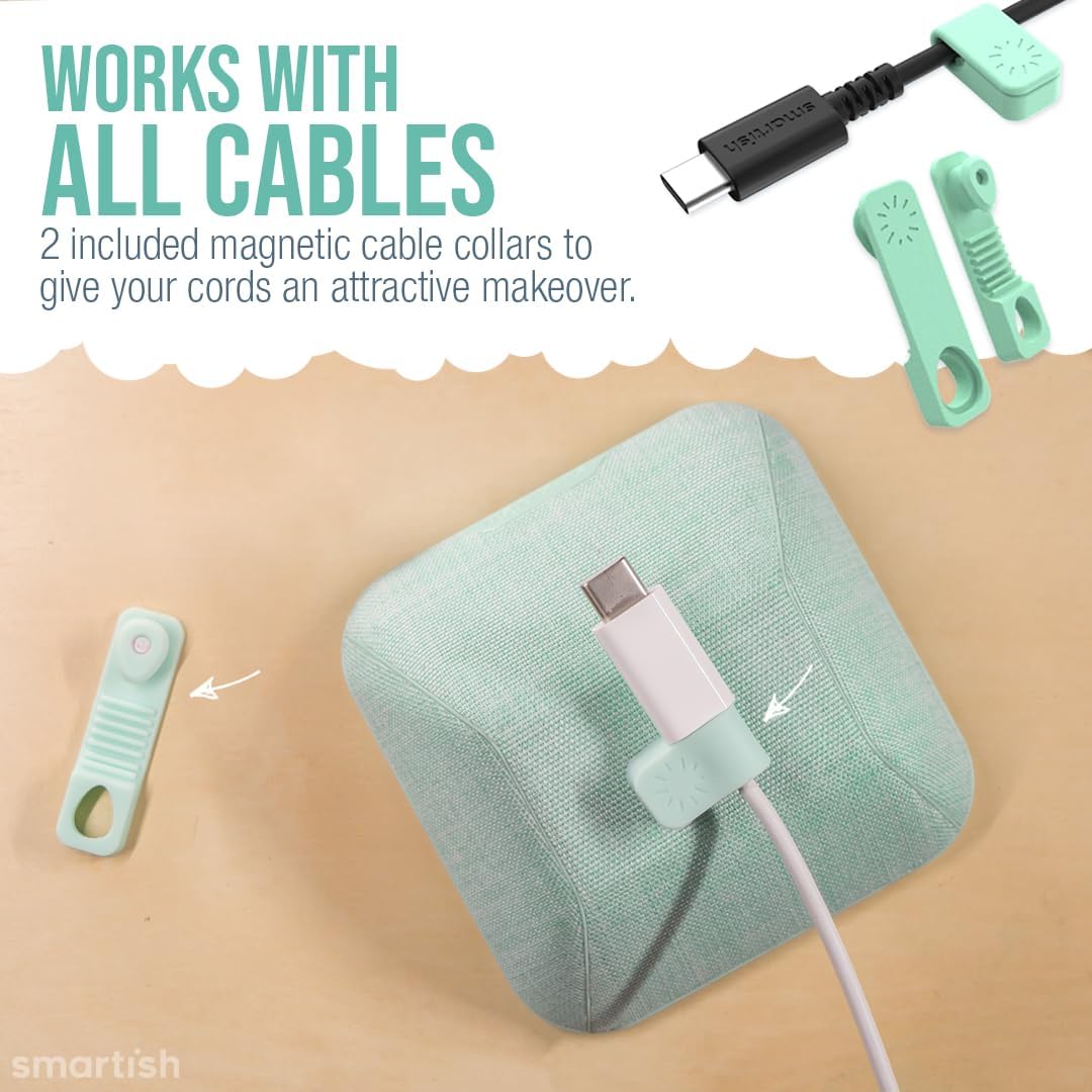 Smartish® Magnetic Cord Holder - Cable Wrangler Organizer with Magnet Clips for Charger Management on Desktop, Nightstand, or Side Table for All Cables, USB-C, Lightning Cables - Teal Me More