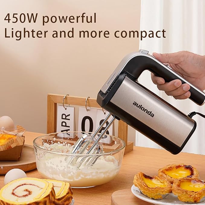 Hand Mixer Electric 5 Speed Kitchen Hand Held Mixer with Turbo Boost,Stainless Steel Performance Hand Mixer Includes 6 Attachments for Easy Whipping Dough, Cream, Cake