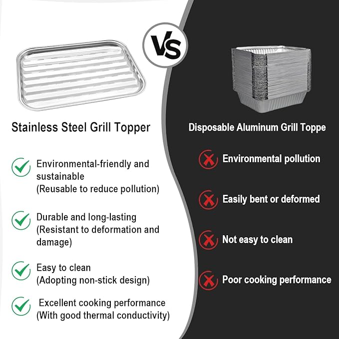 Grill Topper Pans for Gas Stove Top, 13"x9"Stainless Steel Grill Tray for Outdoor Grill, BBQ Grill Accessories for Barbecue Grills Outdoor Cooking, Prevents Food from Falling into Grill Rack