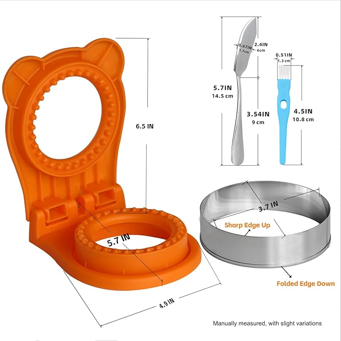 Sandwich Cutter and Sealer - 3.7" Circle & Square Pocket Sandwich Maker, Intuitive & Easy-to-Use for Boys &Girls, Perfect for Breakfast & Lunchboxes (Orange, Round)