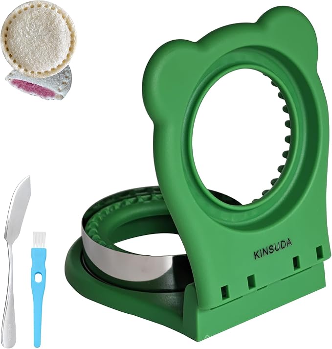 Sandwich Cutter and Sealer - 3.7" Circle & Square Pocket Sandwich Maker, Intuitive & Easy-to-Use for Boys &Girls, Perfect for Breakfast & Lunchboxes (Green, Round)