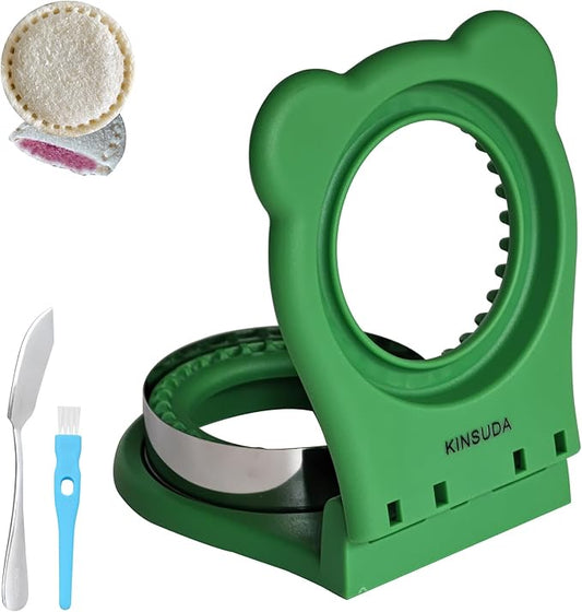 Sandwich Cutter and Sealer - 3.7" Circle & Square Pocket Sandwich Maker, Intuitive & Easy-to-Use for Boys &Girls, Perfect for Breakfast & Lunchboxes (Green, Round)