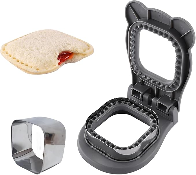 Sandwich Cutter and Sealer, Decruster Sandwich Maker for kids lunch Uncrustable Sandwich Maker，Easy for School Lunchbox and Bento Box Square - Grey