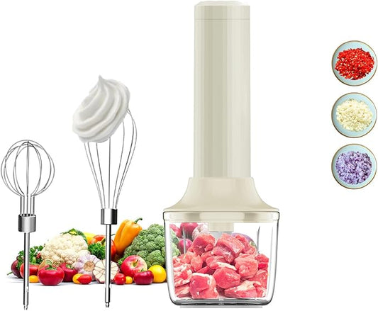 Cordless Hand Mixer, Electric Whisk, Hand Held Mini Mixers,Rechargeable Hand Mixer and Whisker,Food Chopper,Food Processor for Cooking, 4-Speed,10Oz