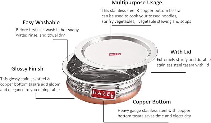 HAZEL Stainless Steel Copper Bottom Handi Set with Lids | Traditional Indian Cookware & Serveware | Set of 4 (0.8, 1.3, 1.7, 2.1 Quarts) | Durable Pots for Curry, Biryani & More
