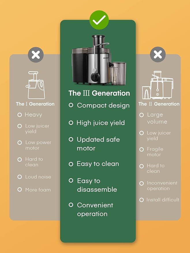 Juicer Machine, HOUSNAT Centrifugal Juicer,Extractor Max Power 800W Juice, 65MM Chute for Whole Fruit and Vegetables, Juice Extractor with 3 Speeds Quick Juicing, Easy to Clean, BPA Free,Silver