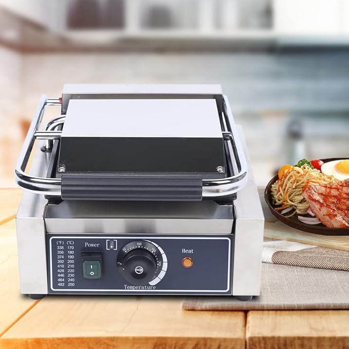 Panini Press Electric Griddle, 110V 1800W Commercial Sandwich Maker, Stainless Steel Non-Stick Sandwich Press Grill - 122-572℉ Adjustable Temperature for Home Kitchen Cafe