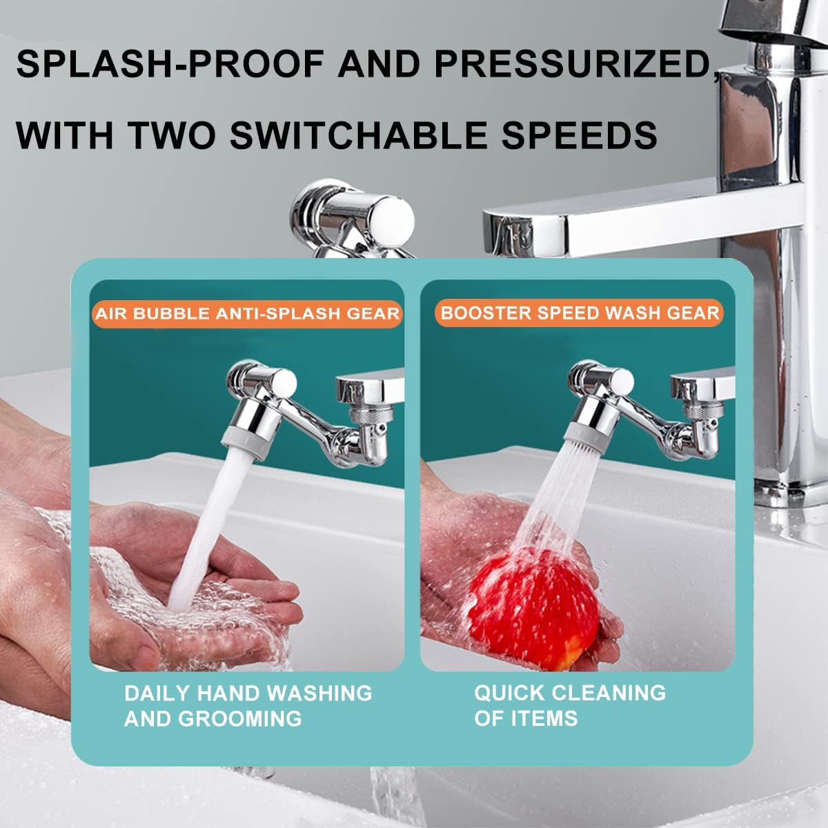 1080° Rotating Faucet Extender Aerator,Universal Splash Filter Faucet,1080 Big Angle Swivel Faucet Aerator Sink Face Wash Attachment with 2 Water Outlet Modes (With 2 Water Outlet Modes)