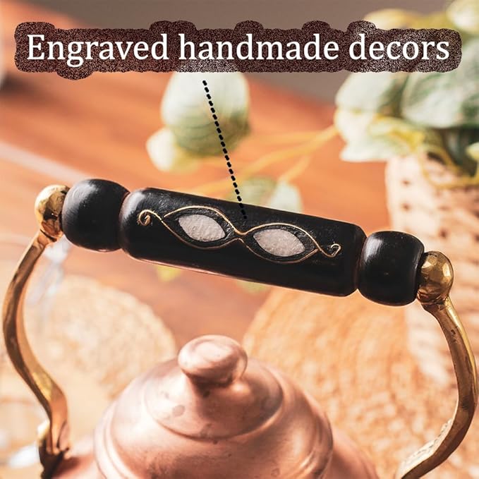 Vintage 100% Pure Solid Copper Turkish Hammered TeaPot Tea Kettle Pot for Stovetop Stove Top Infuser Decorative Fancy Arabic Moroccan Party Serving Kitchen Antique Handmade Unique Style Gooseneck Gift