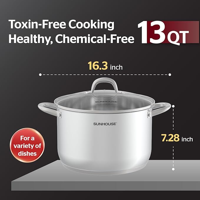 SUNHOUSE Cookware for Cooking (STOCK POT, 13 Quarts)