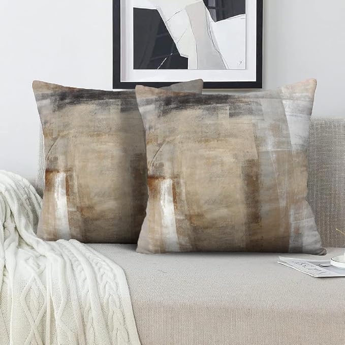Throw Pillow Covers 20x20 Set of 2 Beige and Grey Art Throw Pillow Covers Soft Decorative Couch Pillow Covers for Home Living Room Bedroom