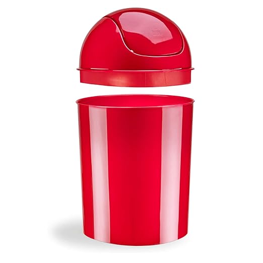 Umbra 1.25 Gallon Mini Waste Can with Removable Swing-Top Lid - Small Garbage Bin for Kitchen, Bathroom, Bedroom, Office - Compact Trash Can Fit Under Tables & Counters - Red