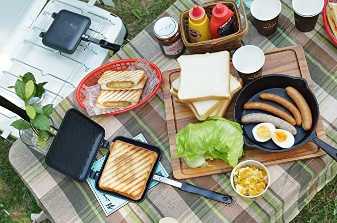 Panini Press Hot Sandwich Maker Non-Stick Panini Grill Pan with Handle Aluminum Flip Pan for Home and Outdoor Camping, 4 Pack