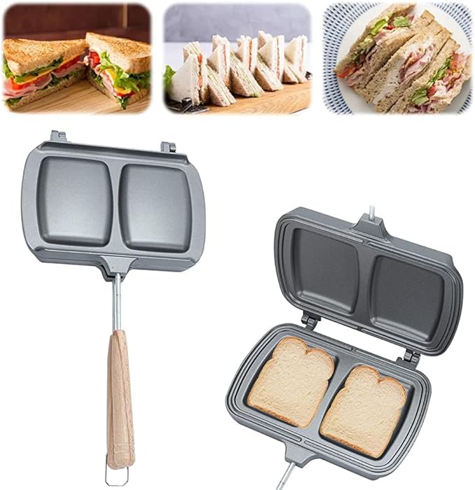 Double-Sided Nonstick Sandwich Maker, Flip Grill Pan for Breakfast, Pancakes, Omelets, Frittatas, Toast (Silver, 30.5*14.2*4.2cm)