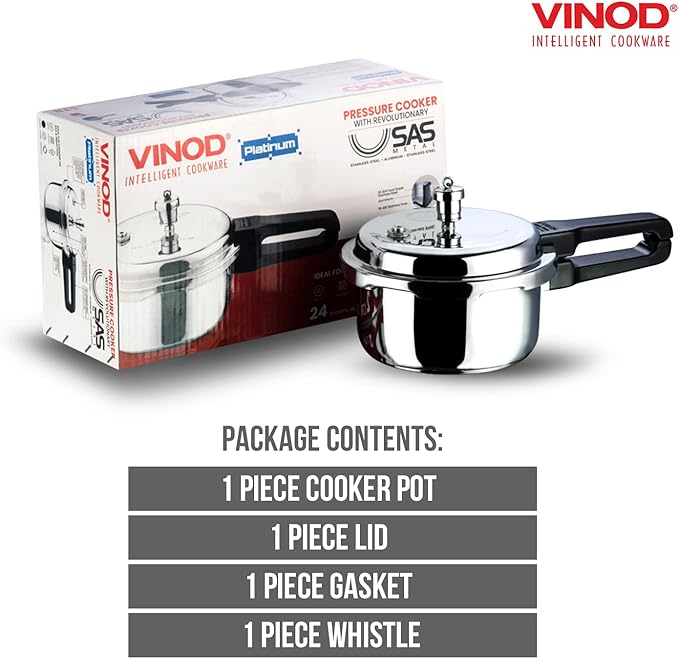 Vinod Pressure Cooker Stainless Steel – Outer Lid - 3 Liter – Induction Base Cooker – Indian Pressure Cooker – Sandwich Bottom – Best Used For Indian Cooking, Soups, and Rice Recipes, Quinoa