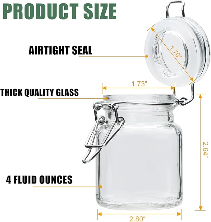 Brajttt Small Glass Jars with Lids,4 oz Spice Jars with Labels,Small Glass Containers with Airtight Hinged Lid for Home Kitchen, Arts & Crafts Projects, Spices, Decoration, Snack Foods (5 Pack)