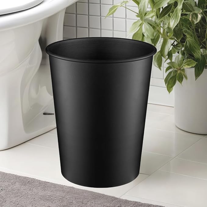 Monarch Abode Black Handcrafted Metal Wastebasket for Home Office Bedroom, Decorative Waste Basket, Modern Bathroom Garbage Can, Durable & Decorative Trash Bin, Black Bathroom Trash Can