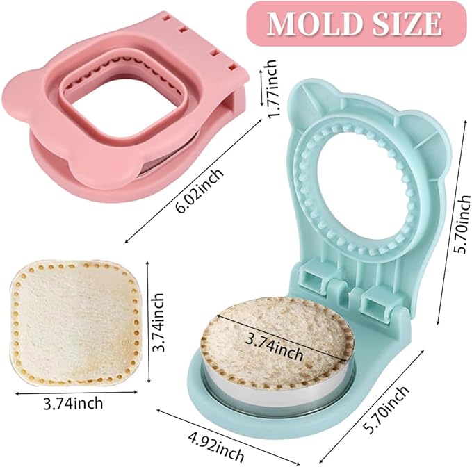 Sandwich Cutter and sealer Set,Square&Round Sandwich Maker with Seal Edge for Homemade sandwich Snacks Lunchbox Bento Box
