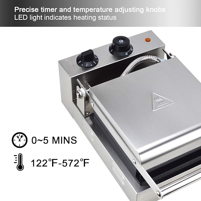 Waffle Maker Machine Rectangle Commercial New Electric Nonstick Deep Waffle 4 Pcs Iron with Temperature and Time Control and Stainless Steel 110V for Home Kitchen Parties Use