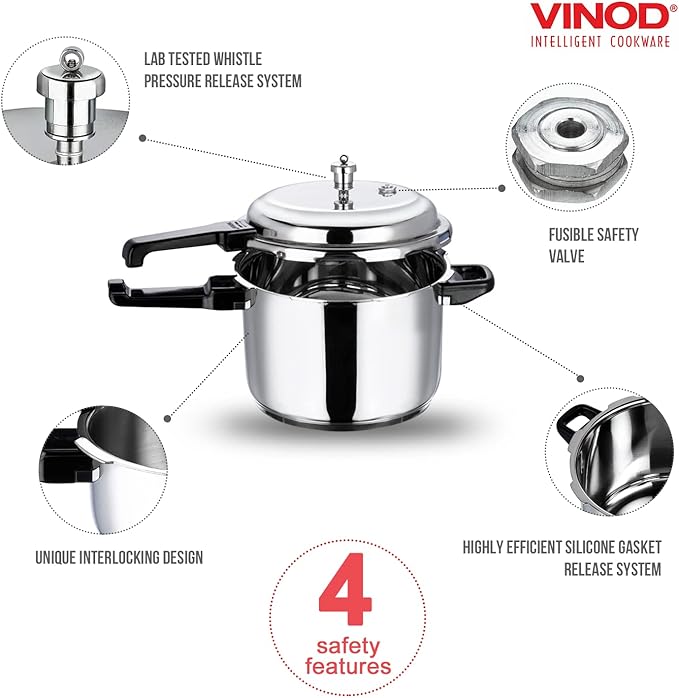 Vinod Pressure Cooker Stainless Steel – Outer Lid - 10 Liter – Induction Base Cooker – Indian Pressure Cooker – Sandwich Bottom – Best Used For Indian Cooking, Soups, and Rice Recipes, Quinoa