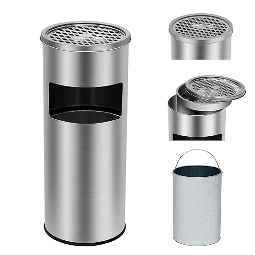 GarveeHome 4.5 gal/17 L Indoor Outdoor Trash Can, Commercial Garbage Can with Removable Inner Bucket, Stainless Steel Ashtray Metal Can, Waste Bin Container with Lid for Outside Patio