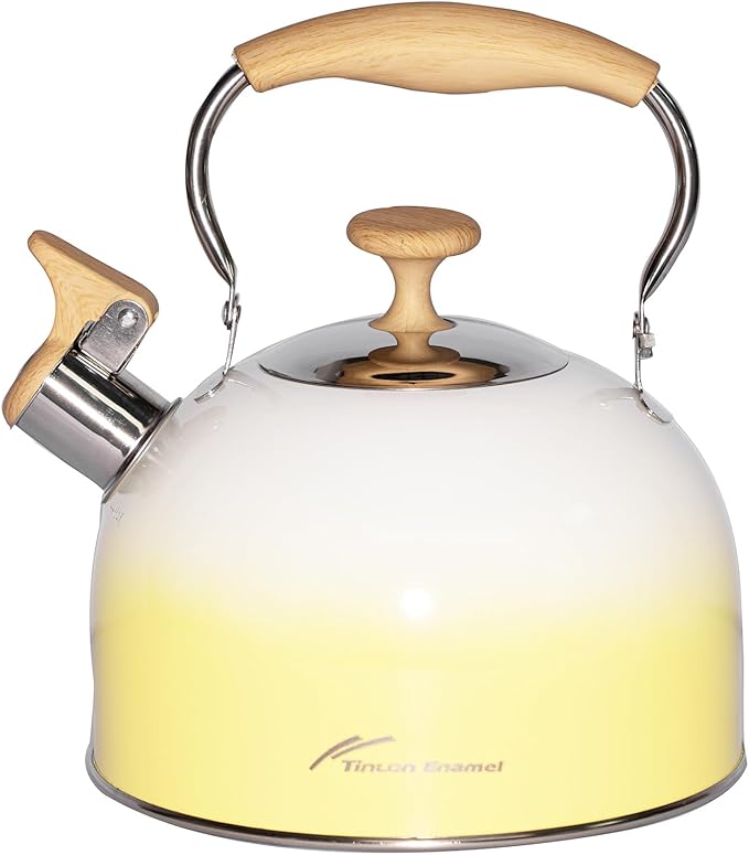 Tea Kettle, 2.5 Quart /2.4 Liter Whistling Tea Kettle，Food Grade Stainless Steel Tea Pot With Folding Handle, Suitable for Induction & Gas Stove,Teapot Stovetop for Tea, Coffee, Milk - Gradient Yellow