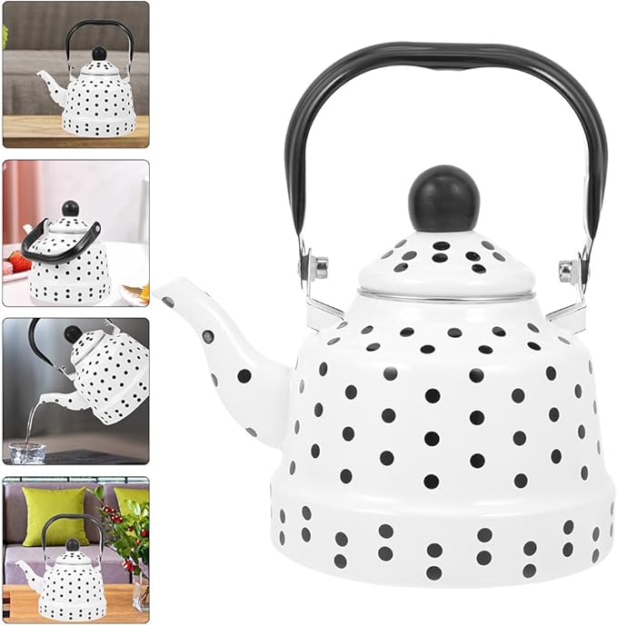 Hemoton Vintage Enamel Tea Kettle Boiling Kettle for Induction Gas and Electric Stovetops Artistic Design Spout for Heating for Tea and Households