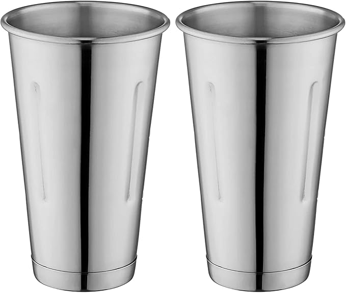 Metal Magery Stainless Steel Milkshake Cups Immersion Hand Blender Malt Cup 30 oz Set of 2