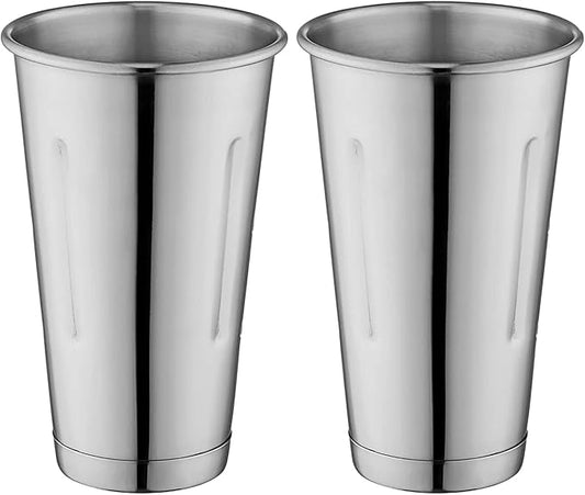 Metal Magery Stainless Steel Milkshake Cups Immersion Hand Blender Malt Cup 30 oz Set of 2