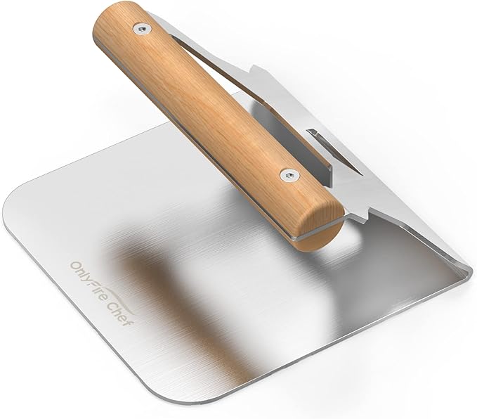Onlyfire 5.5 Inch Burger Smasher, 304 Stainless Steel Square Burger Press with Wooden Handle for Flat Top Griddle Grill, Great for Cooking Bacon, Sandwiches, Meat, Steak