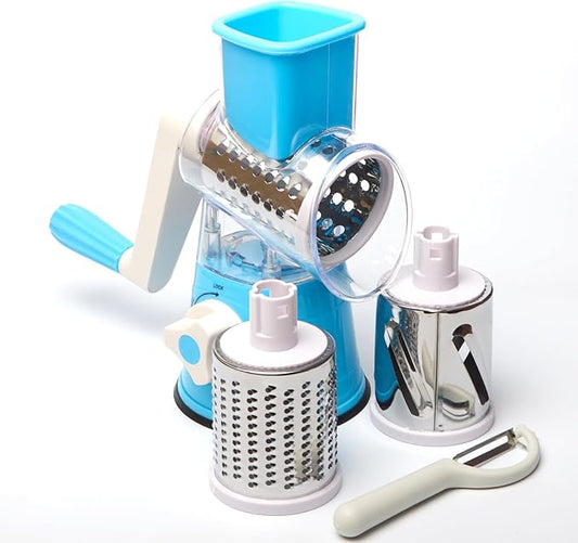 FLYIFE Cheese Grater Cheese Grater With Handle Rotary Cheese Grater With Handle Premium Rotary Cheese Grater With Hand Crank - Perfect For Family Chefs And Cheese Lovers (Blue), 9.5*4.7, DUKU0017