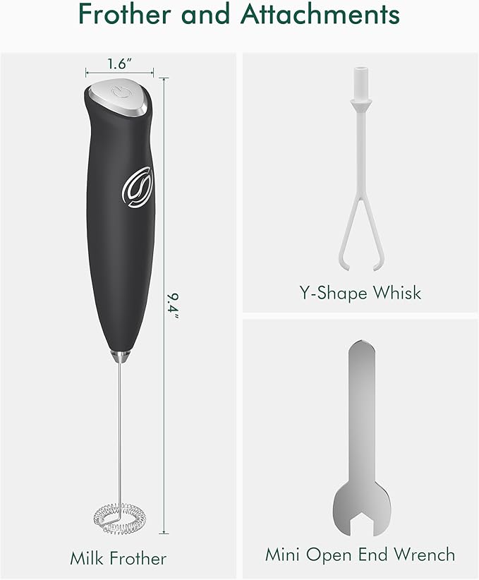 Milk Frother Wand Coffee Frother Handheld Drink Mixer Handheld with 2 Whisks Electric Whisk Stirrers Electric Milk Frother for Coffee Mixer Wand Milk Foamer-Black