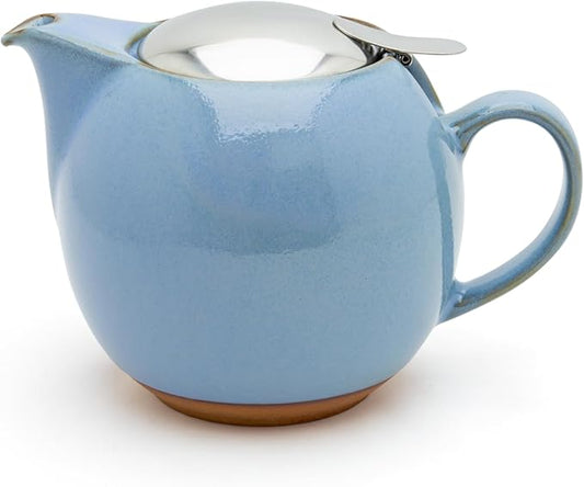 Zero Japan Bee House Round Teapot - Ceramic Teapot with Removable Lid & Stainless Steel Infuser for Loose Tea - Tea Pot for Two - Hydrangea Blue (24 oz)