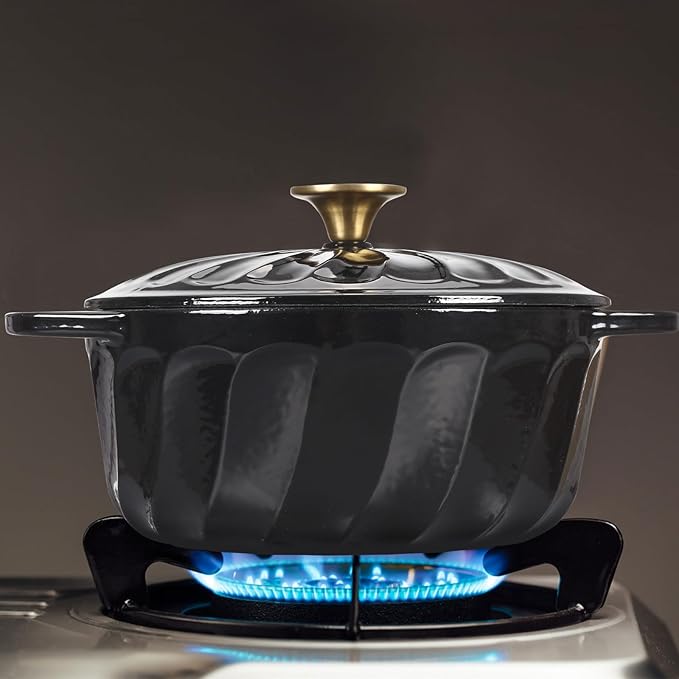 Enameled Cast Iron Dutch Oven with Lid, 3 QT Cast Iron Dutch Oven Pot, Heavy Duty Cast Iron Pot for Bread Baking, Cook, Bake, Oven Safe across All Cooktops(Black,3 QT)