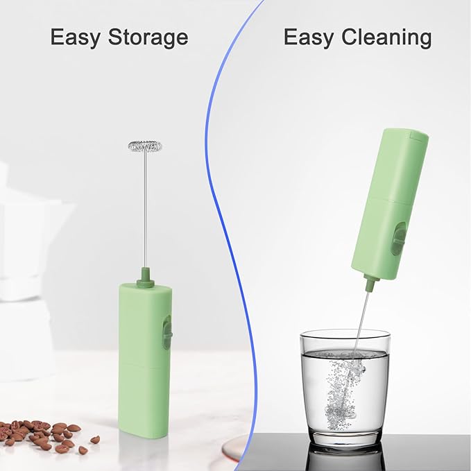 Powerful Electric Milk Frother, Battery Operated Drink Blender, Foam Maker Mixer, Milk Frother Handled for Coffee, Latte, Matcha, Protein Powder (Green)