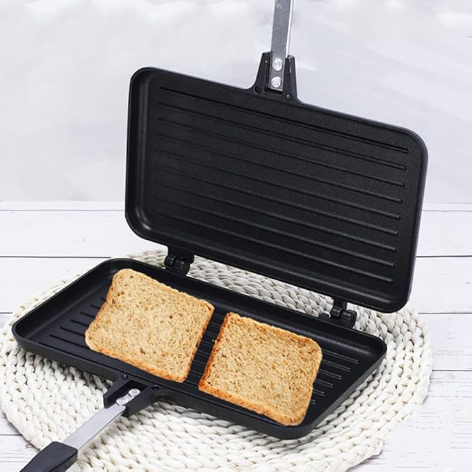 Hemoton Double-Sided Non-Stick Sandwich Maker Pan Aluminum Frying Pan for Breakfast Grilled Cheese and Campfire Cooking