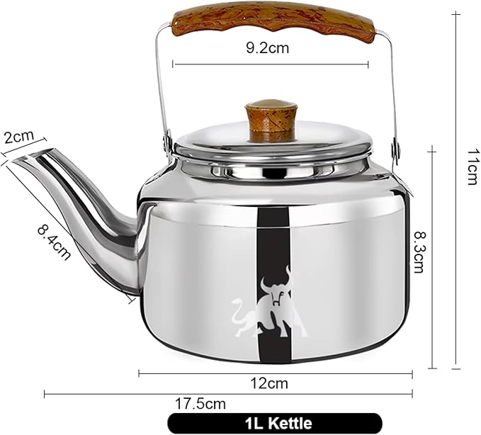 Chandler 1.24 Liter Tea Pots, Vintage Tea Kettle - 0.4mm Stainless Steel Pot - Hard to Dent | Ergonomic Handle with a Cool Grip | Portable Tea Kettle For Camping (Silver Color)