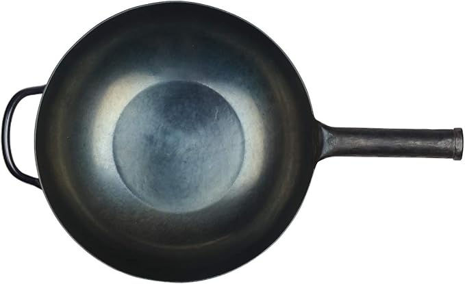 臻三环 ZhenSanHuan HandHammered Iron Wok Flat Bottom Induction Suitable (32CM Iron Handle with Help)
