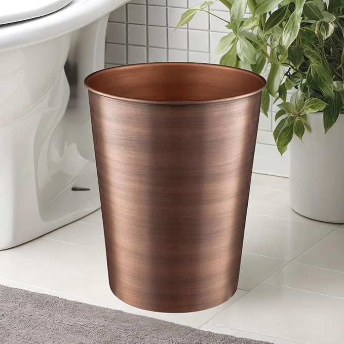 Monarch Abode Copper Handcrafted Metal Wastebasket for Home Office Bedroom, Decorative Waste Basket, Modern Bathroom Garbage Can, Durable & Decorative Trash Bin, Antique Copper Bathroom Trash Can